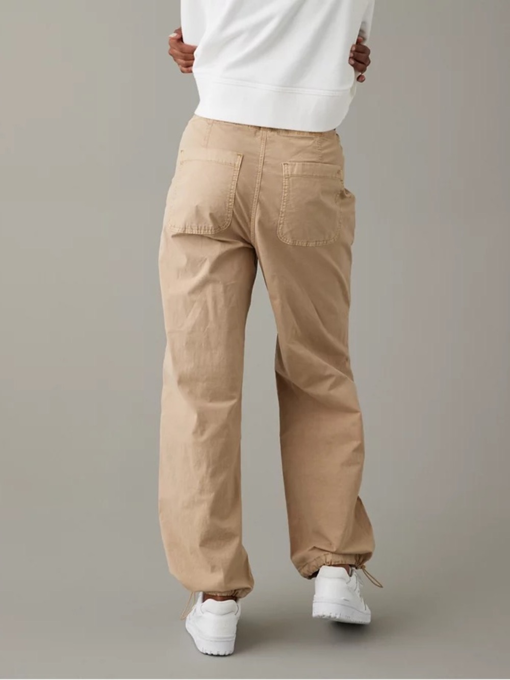 American Eagle Snappy Stretch Low-Rise Baggy Parachute Pants in Beige Tan Brown - Picture 3 of 15